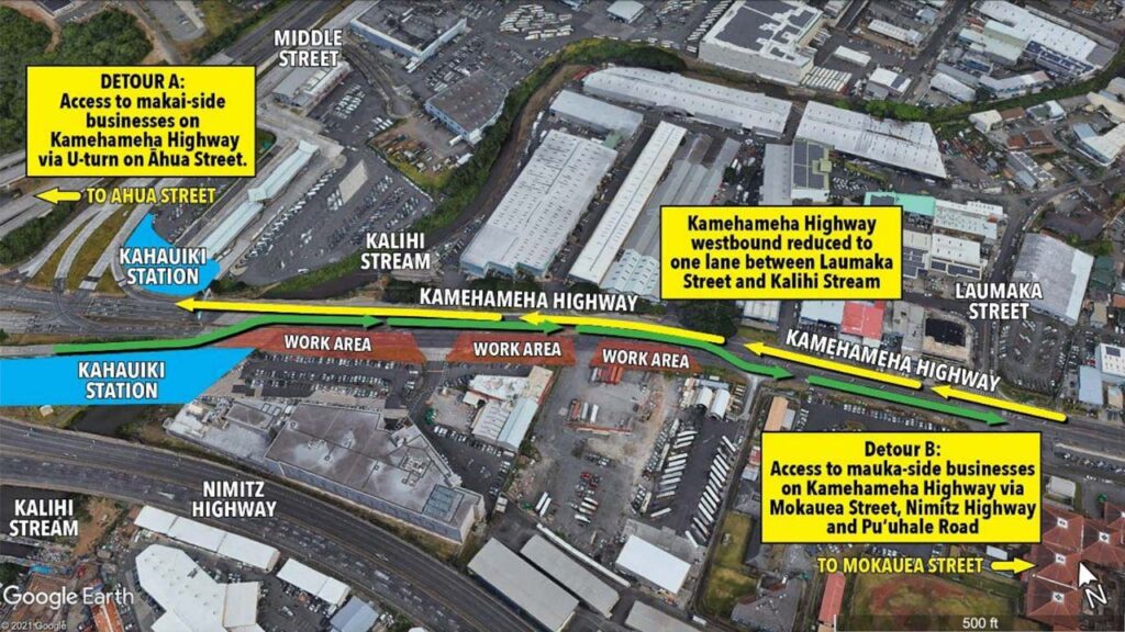 Traffic Update Map - City Center - Middle Street to Laumaka Street - Week of 11/21/2021