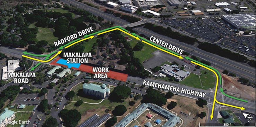 : Radford Drive/Makalapa Road to Plantation Drive/Center Drive