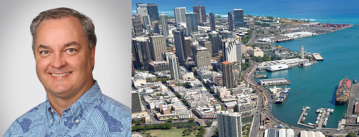 Left photo: Rick Keene; Right photo: Bird view of Honolulu Downtown
