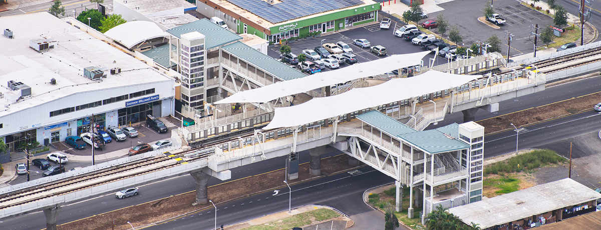 Aerial view of Pouhala (Waipahu Transit Center) Station