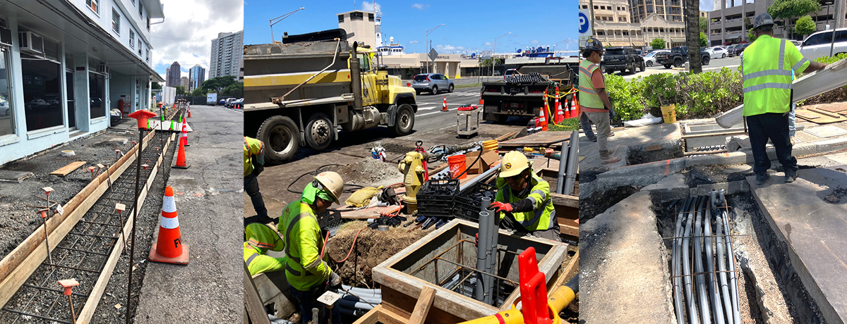 Collage photos of Honolulu Downtown Utility Relocation Work