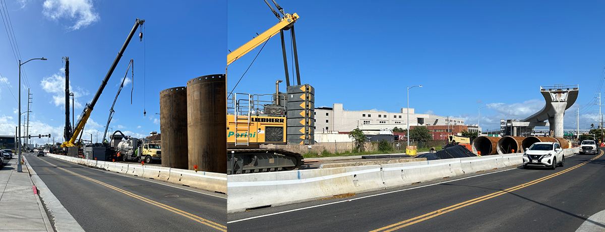 Rail Construction on Dillingham Blvd with barriers